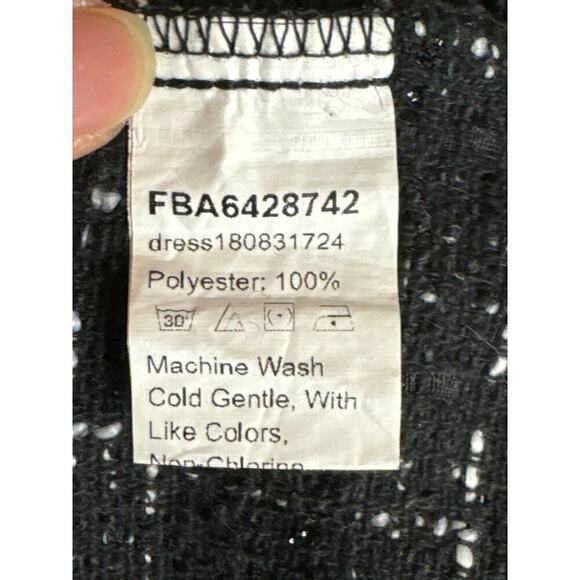 Floerns Black Tweed Pocket Fringed Trim Mini Shift Dress SMALL - Picture 8 of 10